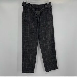 Aritzia Wilfred Jallade Gray Wool Cashmere work Plaid Tie Waist Trouser Pants 4